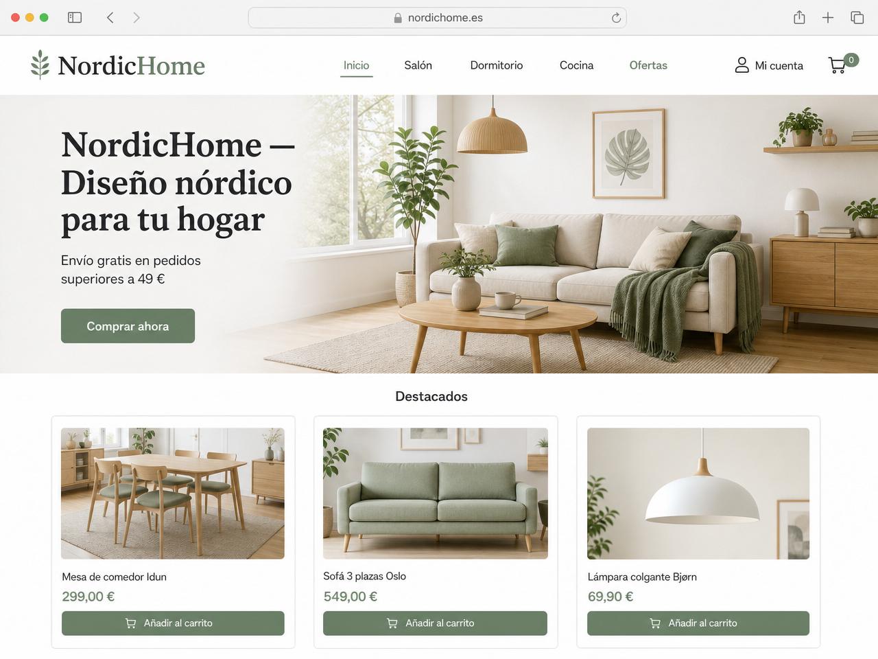 Diseño web para NordicHome, e-commerce — mockup del proyecto realizado por Mireaweb