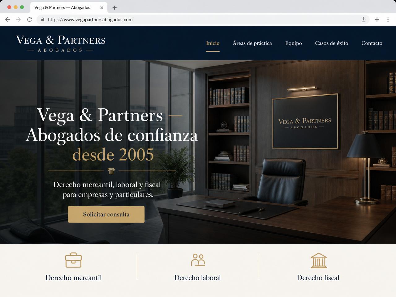 Diseño web para Vega & Partners, abogados — mockup del proyecto realizado por Mireaweb