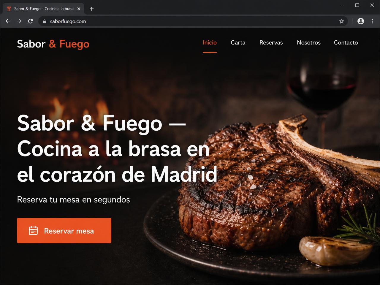 Diseño web para Sabor & Fuego, restaurante — mockup del proyecto realizado por Mireaweb